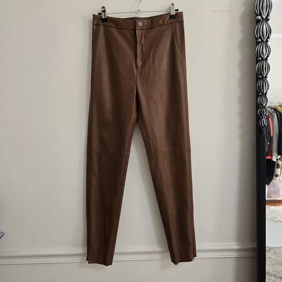 Zara brown faux leather high waist slim pants size S - Picture 4 of 9